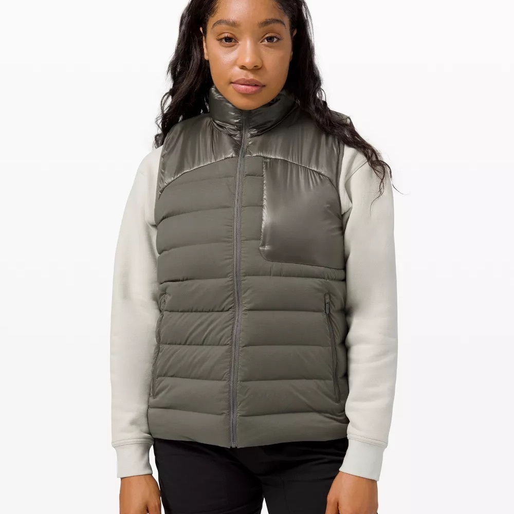 Lululemon Navigation Stretch Down Puffer Vest Sleek Olive Green Women’s Size 6 - Picture 2 of 5